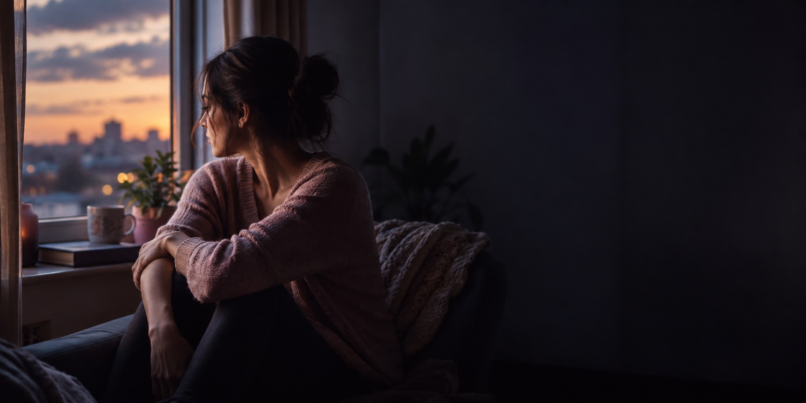 Una donna in un momento di solitudine guarda fuori dalla finestra